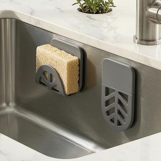 Dish Sponge Holder Self-adhesive Holder, Compact Flexible Drainage Rack, Rust-proof Rack for Sponges Aluminum Alloy And Silicone Organizer Bathroom