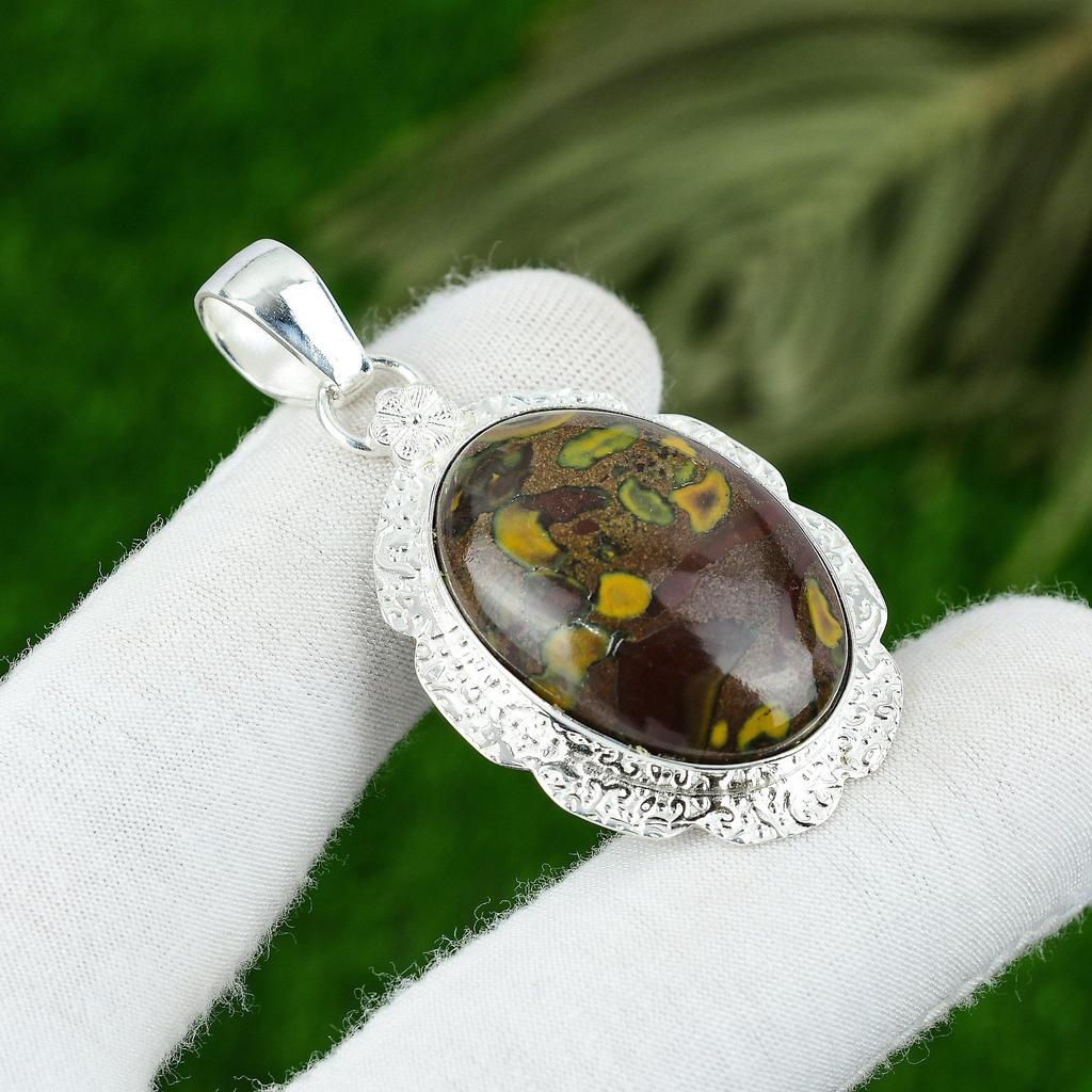 Mothers Day Deal 925 Sterling Silver Oval Natural Fruit Jasper Daughter Pendant