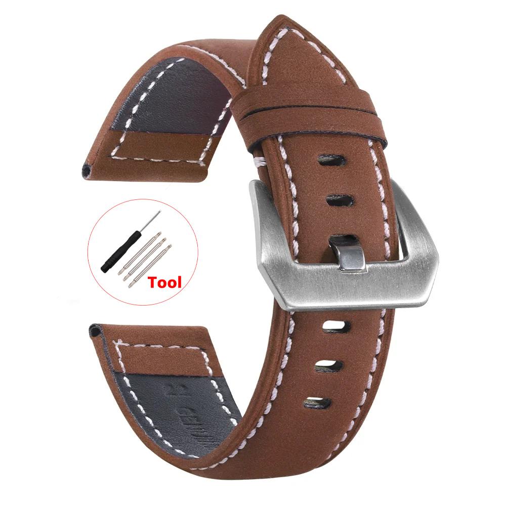 Correa de reloj 18mm 20mm 22mm 24mm Piel de vaca vintage Cuero genuino Correa de reloj para Huawei Watch Gt2/3 Correa retro Hombres Mujeres Pulseras de repuesto