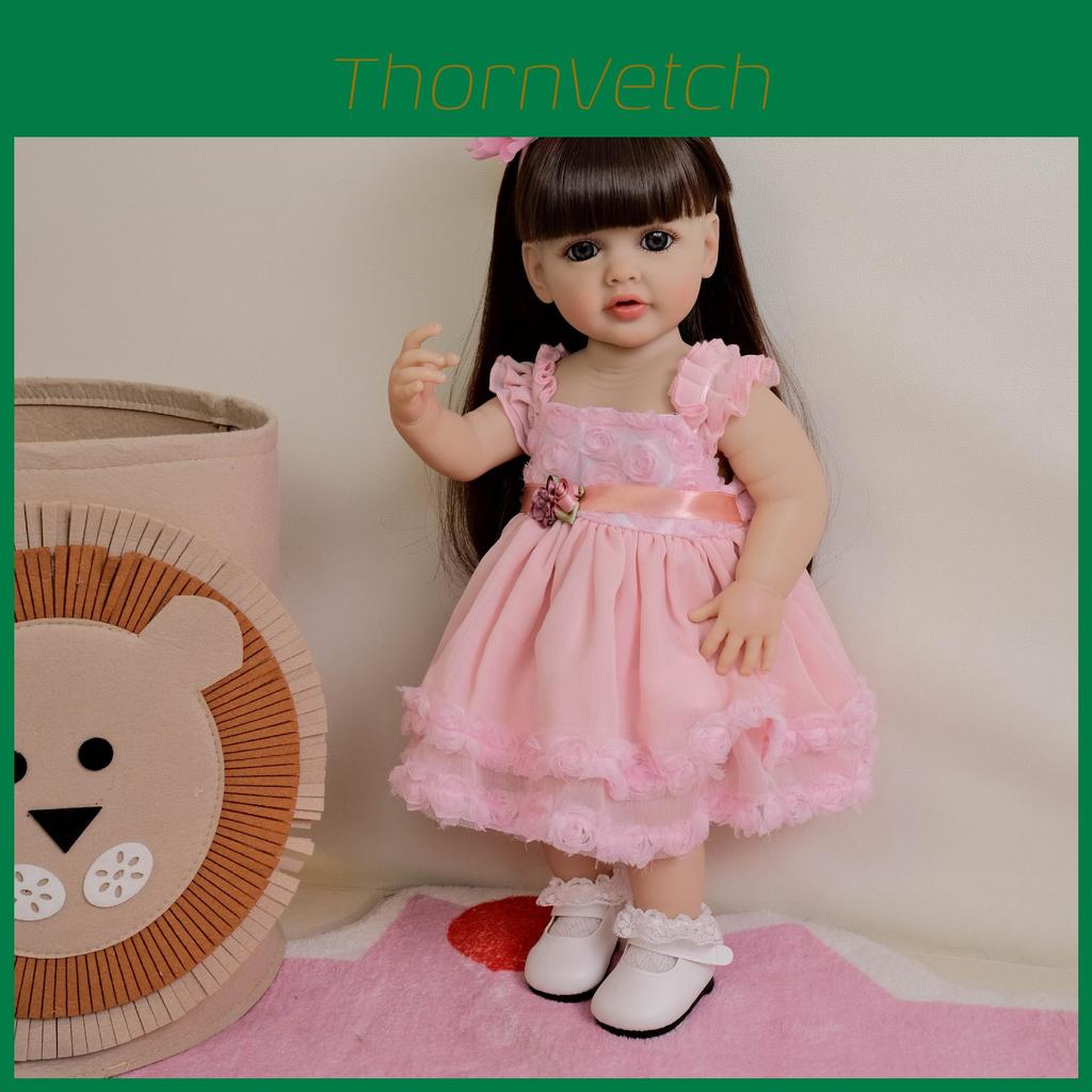 Bambola Reborn Completamente in Silicone con Vestito Rosa e Decorazione Floreale per il Compleanno dei Bambini