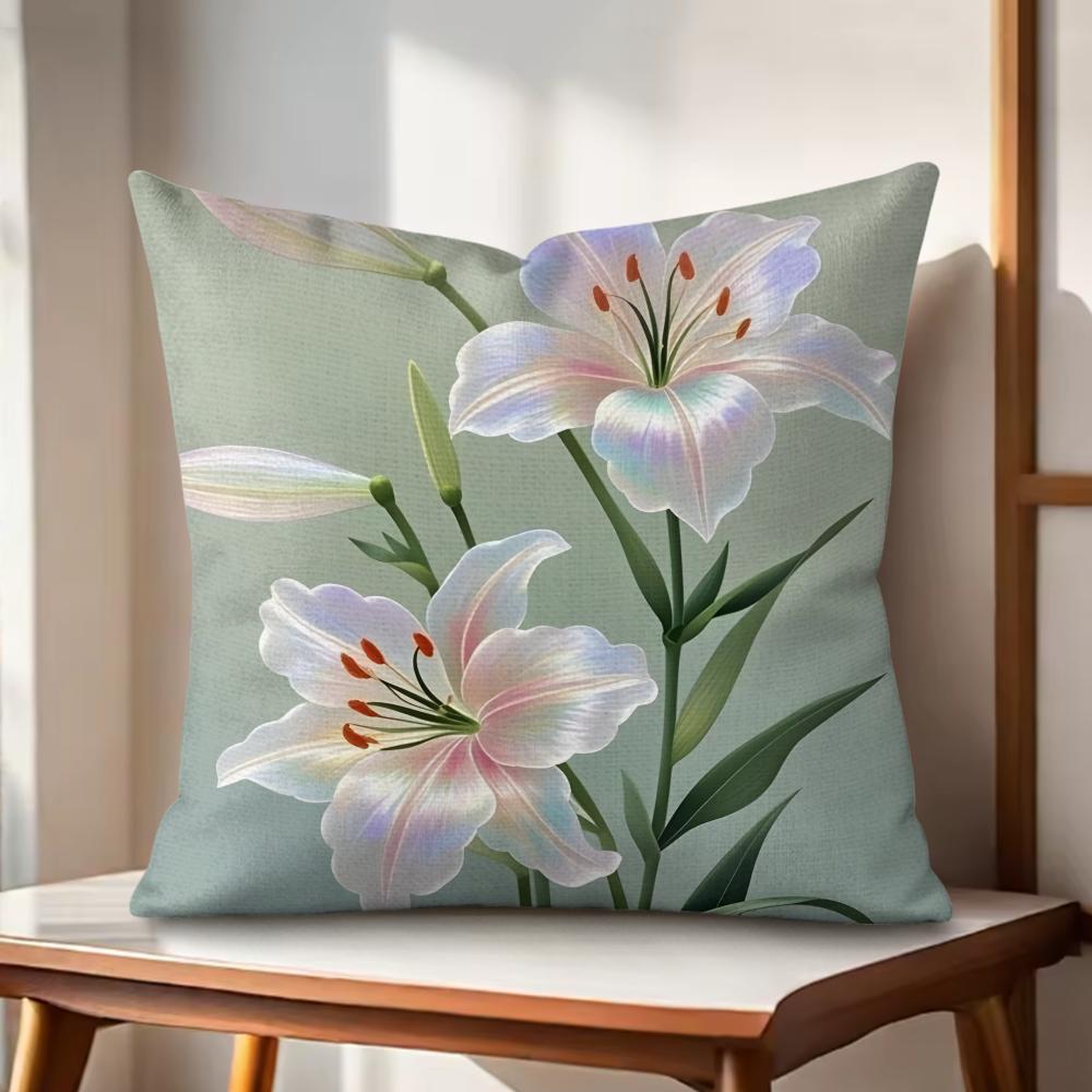 Classic Lily Cushion Cover Natural Linen Organic Fabric DoubleSided Printing Couch Pillow Covers Home Decor