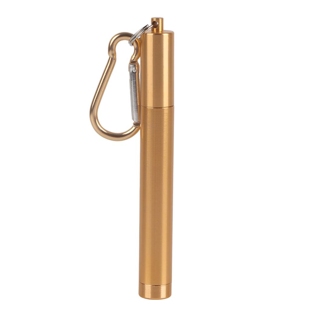 Retractable Stainless Steel Reusable Straw Kit(Gold Aluminum Case  Straw + Brush   Carabiner )
