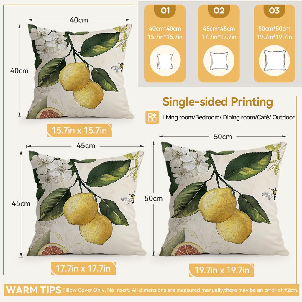 Federa Cuscino Limone Stile Vintage Poliestere Stampato 40/45/50cm Federa Cuscino da Lancio Cuscino Decorativo per Divano Federa Arredamento Casa