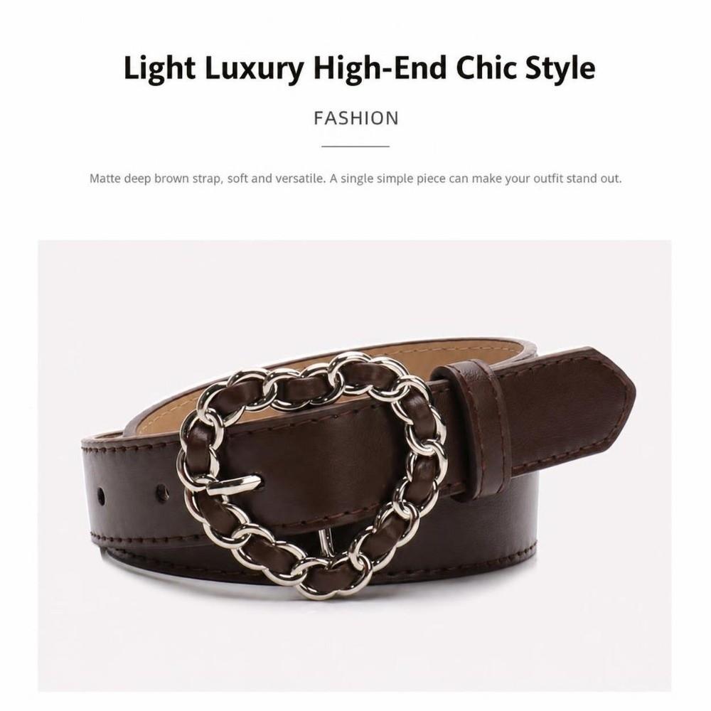 Adjustable Heart Buckle Belt Vintage Faux Leather Waistband Decorative Waist Belt  For Women