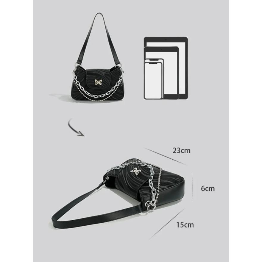 Vielseitige PU-Leder Damen Schultertaschen Mode Damen Schmetterlingsdekor Achseltaschen Lässige Damenhandtaschen Schwarz Weiß