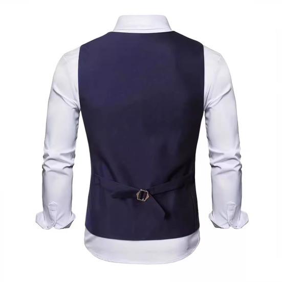 Men Suit Vest V-Neck Sleeveless Single-Breasted Suit Coat with Pockets Solid Color Slim Fit Formal Style