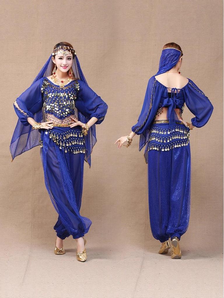 Dámský etnický kostým pro břišní tanec - Set topu s dlouhým rukávem a kalhot