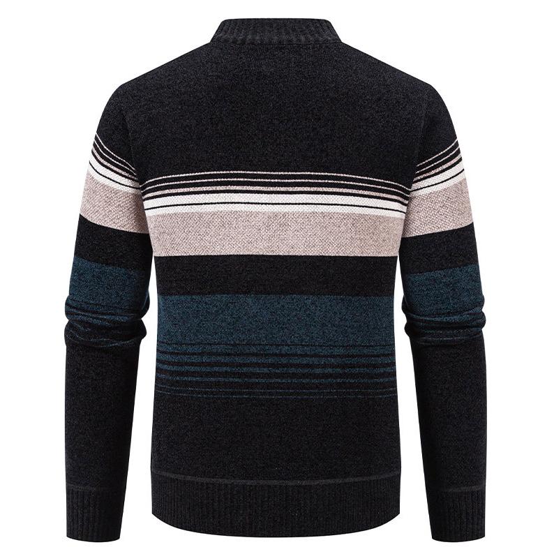 Herren Gestrickter Cardigan mit Streifen Reißverschluss Stehkragen Pullover Jacke Langarm Lässige Oberbekleidung für Herbst Winter