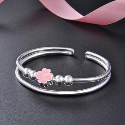 South Korea's East Gate S990 Silver Double Layer Bracelet Dropped Oil Clover Open Bracelet Women's Sweet Retro Accessories