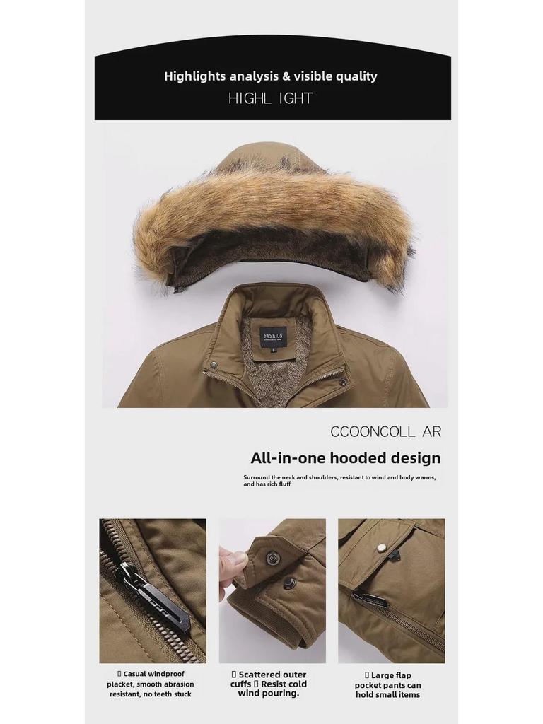 Men’s Warm Thickened Mid-Length Cotton Jacket for Autumn and Winter