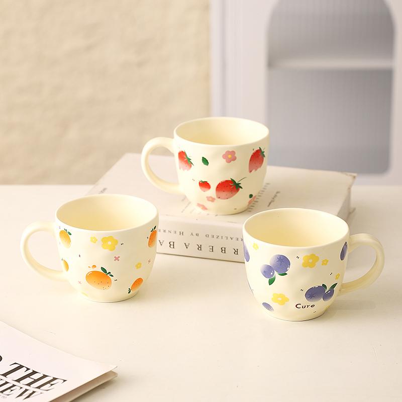Cute Fruit Pattern Ceramic Mug Strawberry Coffee Cup Home Couple Water Cups Oatmeal Breakfast Mugs Valentine's Day Present