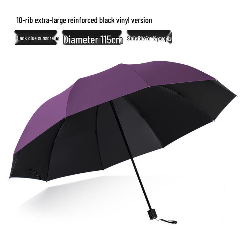 Large Dual-Purpose Sun and Rain Umbrella for 2-3 People, Reinforced Three-Fold Design with Printed Logo