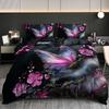 3pcs Butterfly Floral Bedding Set - Elegant Purple Pink Black Golden Duvet Cover Set with Zipper Closure, All-Season
