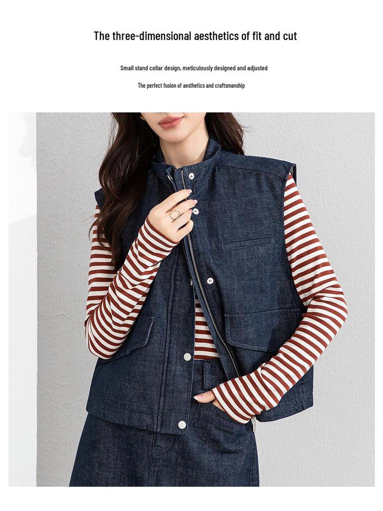 Yi Fei Light Luxury Denim Vest & High-Waisted Over-the-Knee Skirt Set - Slimming Spring New Arrival