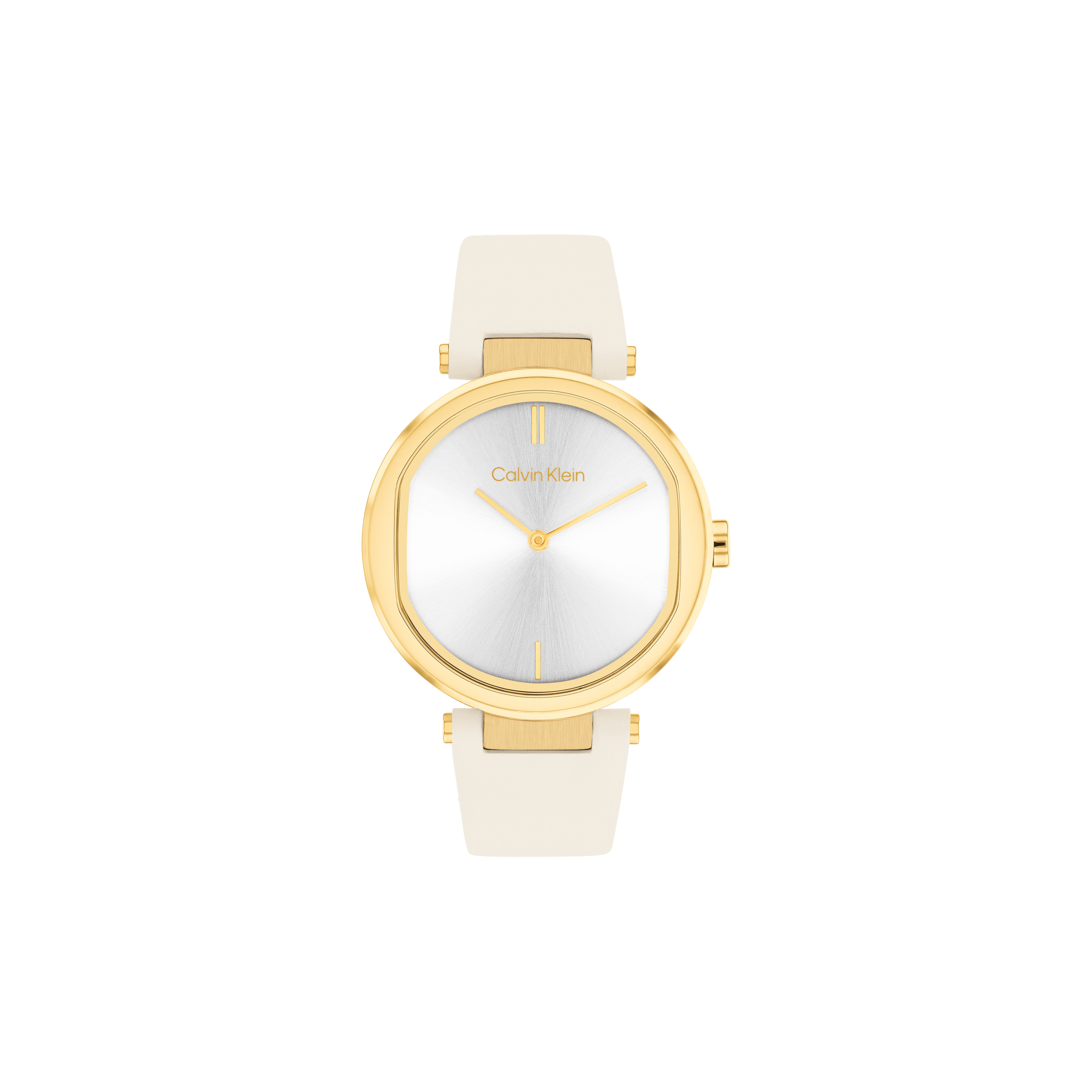 Calvin Klein Elegant Quartz Watch Leather Strap Silver Dial Fashion Gift Women watches 25200254 White Dial