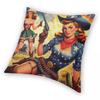 Vintage Western Cow Girls Square Pillowcase Polyester Linen Velvet Creative Zip Decor Pillow Case Home Cushion Cover 18"
