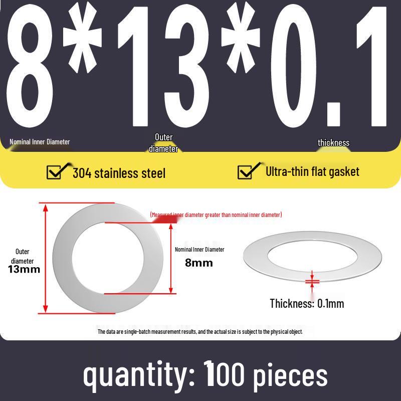 Plochá podložka z nerezové oceli 304 pro nastavení vůle hřídele (0,1/0,2/0,3 mm)