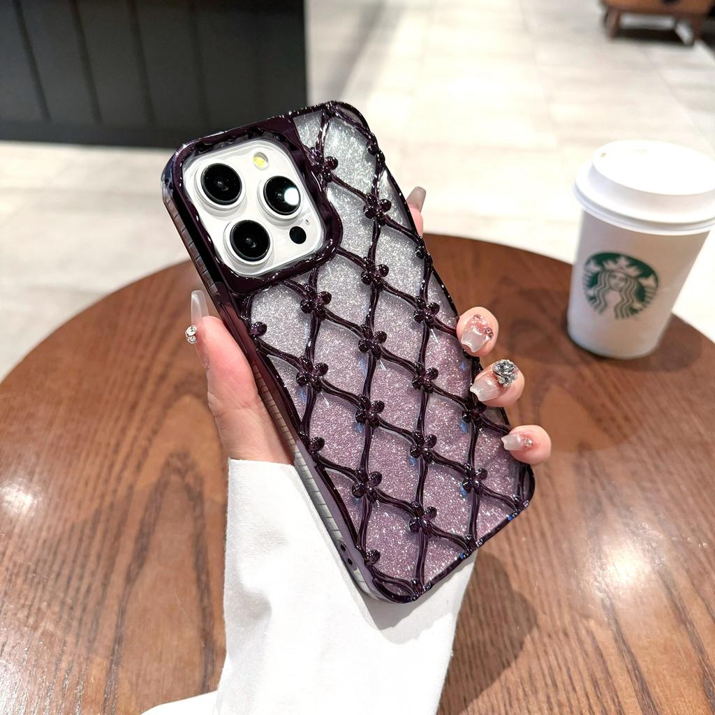 Luksusowe poszycie 3D kwiaty brokatowy proszek etui na telefon iPhone 11 12 13 14 15 Pro Max 12 Pro 13 Pro 14 Pro Max antypoślizgowa miękka TPU okładka