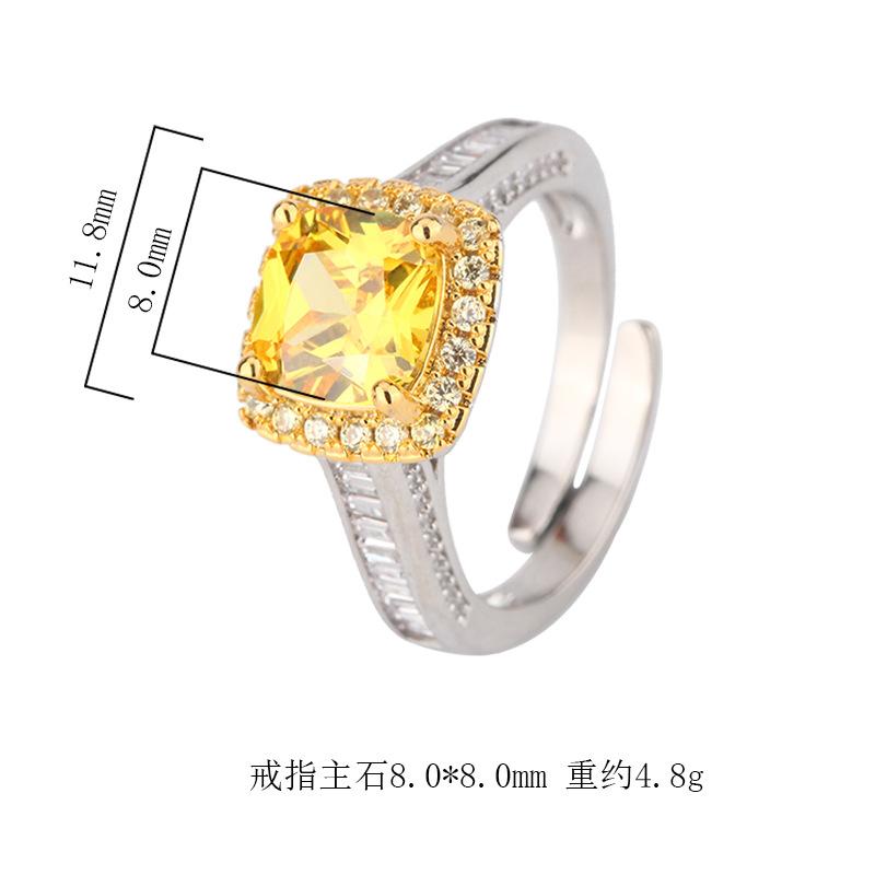 Square Colored Zircon Ring Cross-border Exaggerated Personality Pink Zirconia Golden Jewelry