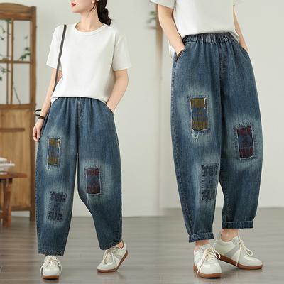Vintage Stijl Patch Jeans Mode Print Losse Zomer Korte Broek Vrouwelijk Casual Hoge Taille Dames Denim Broek 2025 Nieuw