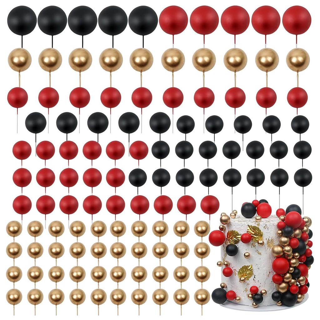 97PCS Ball Cake Toppers Cake Decorations Foam Ball Cupcake Picks DIY Cake Insert Toppers for Birthday Party Wedding Baby Shower