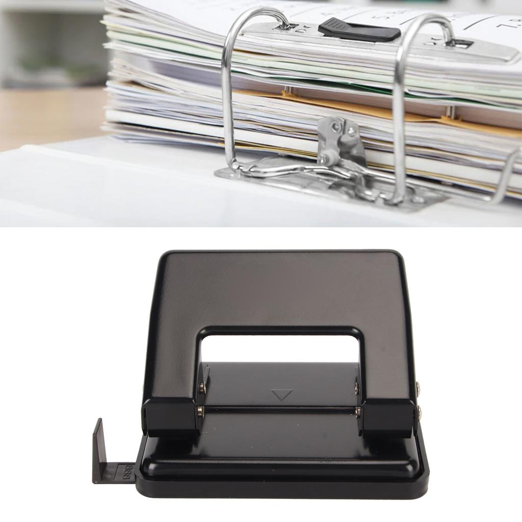 2 Hole Punch Handheld Antislip Effort Saving Heavy Duty Black Daily Paper Puncher for Classroom Offi