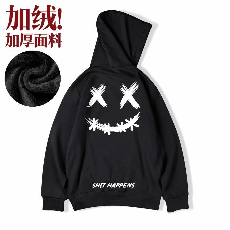 Large size sweater smiley face super fire port style national tide hip hop grimace male tide grimace print couple outfit autumn and winter fat man