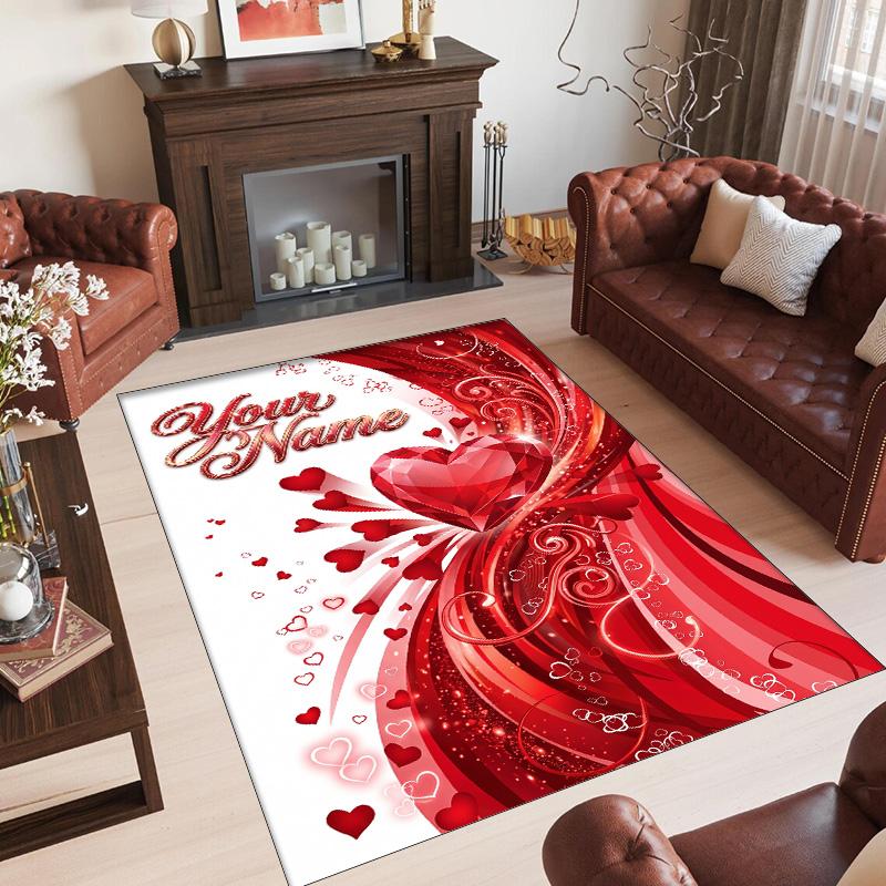Hearts Theme Crystal Velvet Floor Rug Personalized Custom Name Text Warm Carpet Home Decoration
