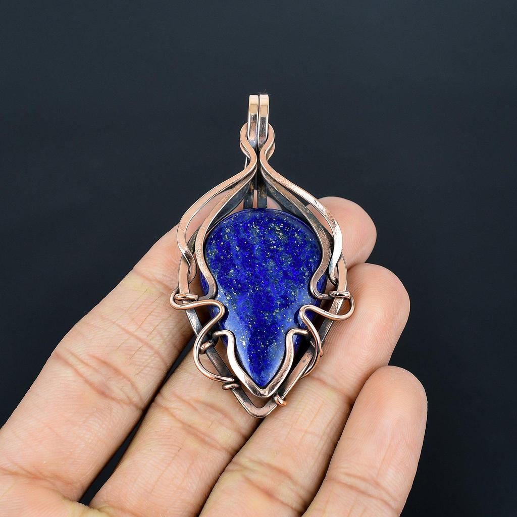 Lapis Lazuli Pendant Handmade Gemstone Jewelry, 999 Copper Wire Wrapped Pendant ,Unique Design Jewelry Pendant