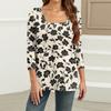 Shirt For Women's Fashion Casual Square Neck 3/4 Sleeve Loose Printed T-Shirt Ladies Top