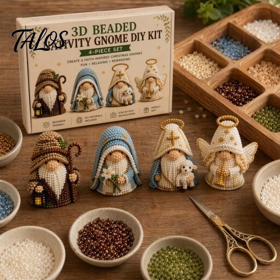 Talos 3D Gnome Bead Craft Kit, Beaded Nativity DIY Faith Religious Art Project with Tools And Instructions for Christians Adults