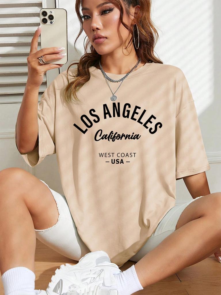 Los Angeles California Usa Printing TShirts Womens Summer Cotton Short Sleeve Tees Loose ONeck Comfortable Tops Casual Clothes