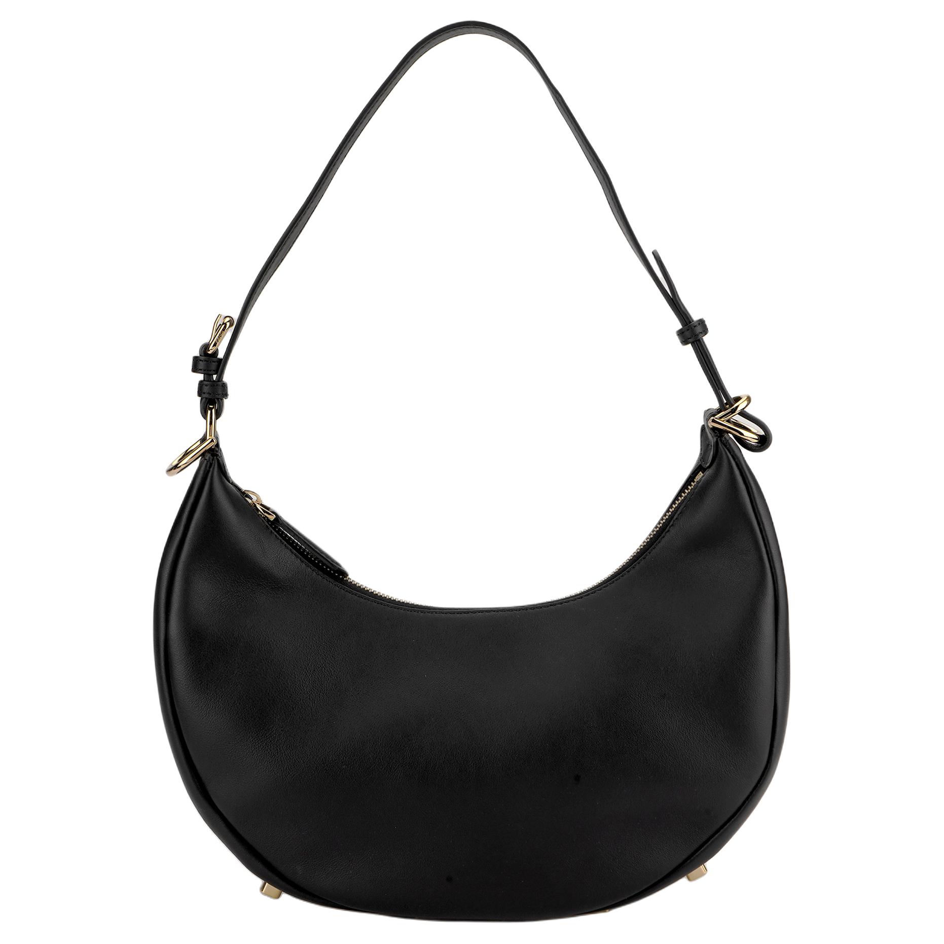 Fendi graphy Metalen Logo Verstelbare Schouderband Kalfsleer Maanvormige Tas Dames Handtassen Zwart 8BR798-A5DY-F1HEJ Basic Set (Bag+Dust Bag)