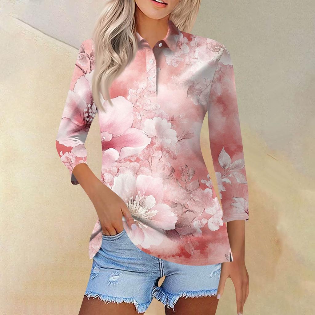 Women's Fashion Casual Lapel Short Sleeve Printed Shirt Women's Button Up Tops