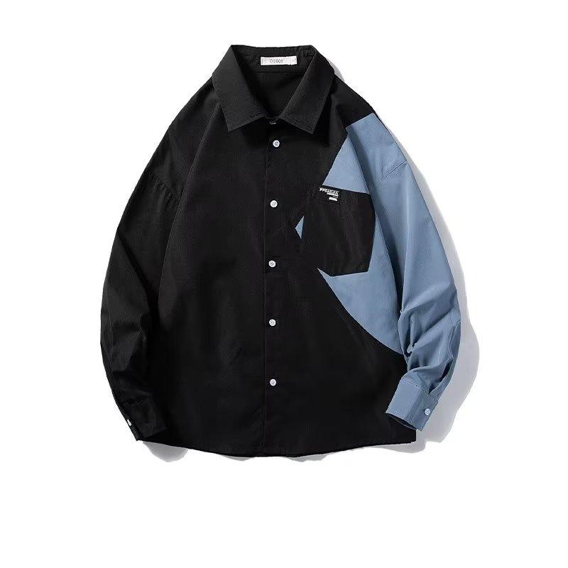 Niche Design Shirt Men's Fashion Brand Ins Denim Stitching Long-Sleeved Shirt Spring and Autumn Loose Leisure Workwear Coat