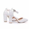 Crystal Queen Lace Flower Sandals Pointed Toe Pumps Dress Party Square High Heels Summer Women Weding Shoes
