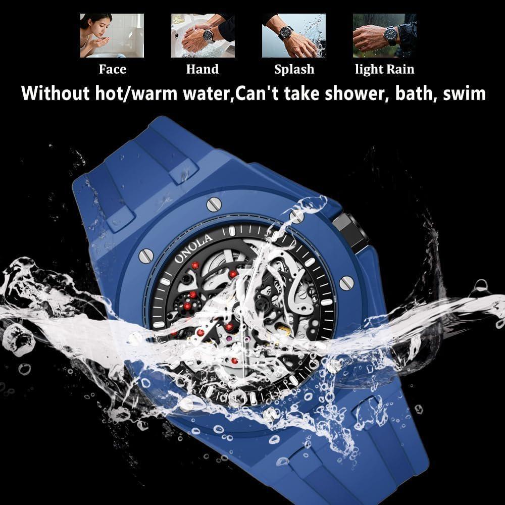 Hollow Automatic Skeleton Watches for Men Sport Visible Mechanical Movement Luminous Watch Waterproof Silicone Strap