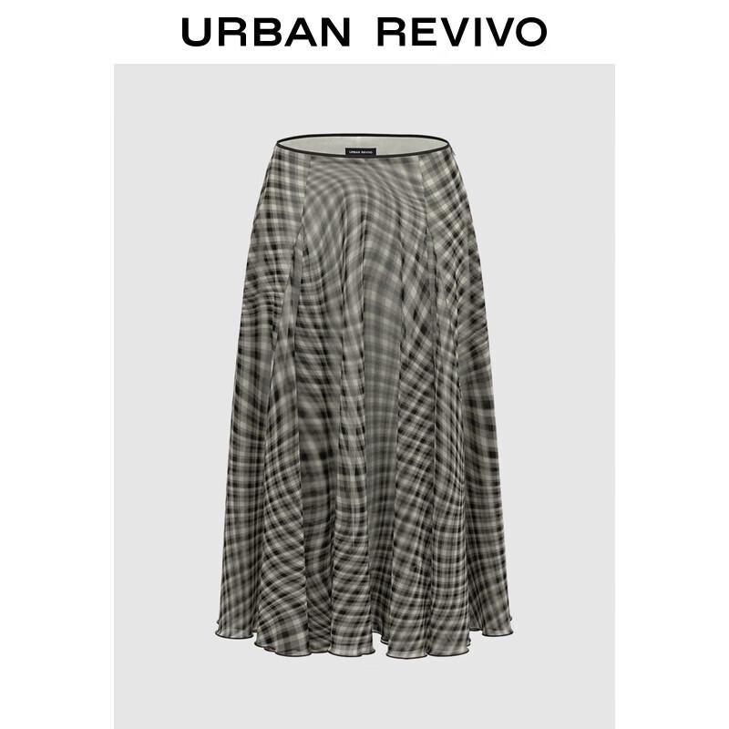 Женская юбка UR из коллекции лето 2025 года: асимметричная клетчатая юбка с высокой талией и А-образным силуэтом. XS