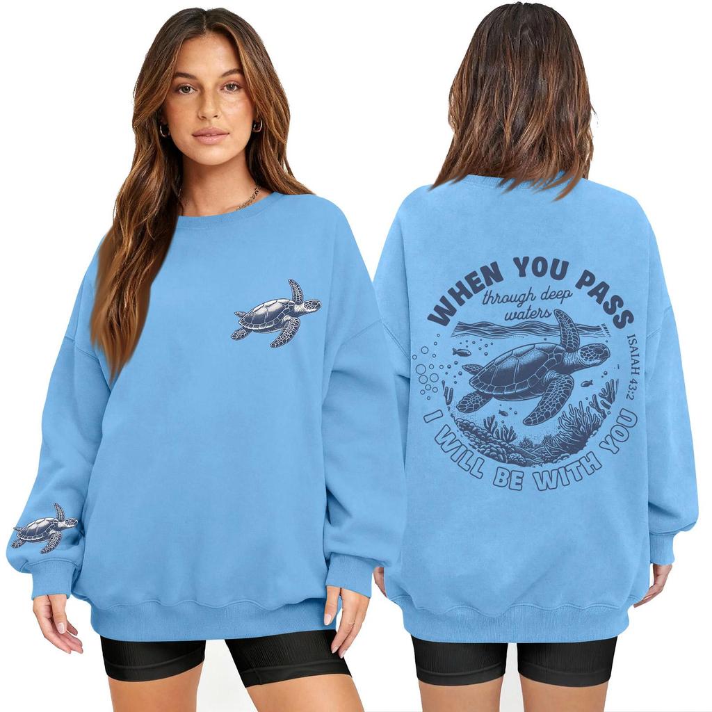 Women's Fashion Long Sleeve Print Round Neck Loose Pullover Sweater Top