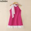 VONDA Women Bow Knot Sleeveless Sequin Beading Slim Waist Casual Mini Dress