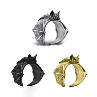 Vintage Gothic Bat Ring Adjustable Halloween Jewelry Punk Fashion Open Finger Ring for Women Men Cosplay Gift