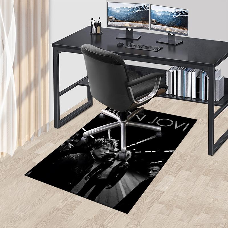 1pc Bon Jovi Home Office, Durable Polyester Floor Mat with Easy, Office Decor, Urban Style, Nonslip Backing, Highquality Fabric