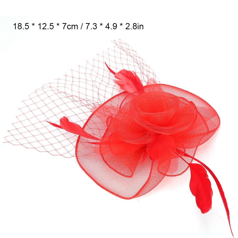 Ladies Gauze Hat Bridal Wedding Birdcage Fascinator Hair Accessory (Red)