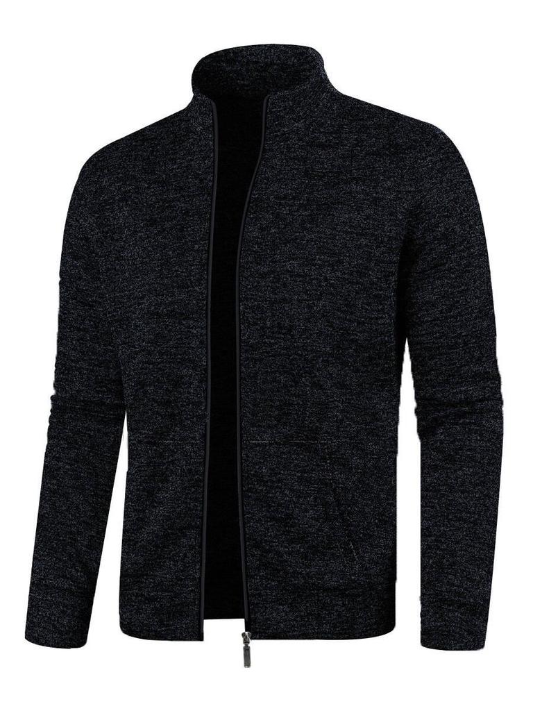 Men's Long Zipper Knitted Sweater Coat – Autumn & Winter Fleece, Trendy, Plus Size.