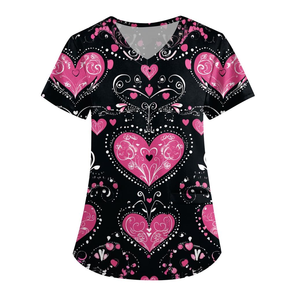 Women's V Neck Fashion Casual Valentine's Day Printed Tops Dry-nurse Top