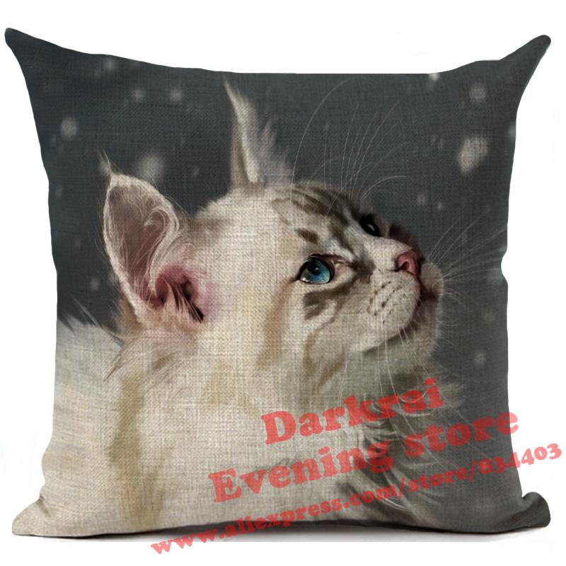 Cat Cushion Cover Kitten Printed Linen Throw Pillows Living Room Sofa Decor Throw Pillows Home Decoration Pillowcase Xcm