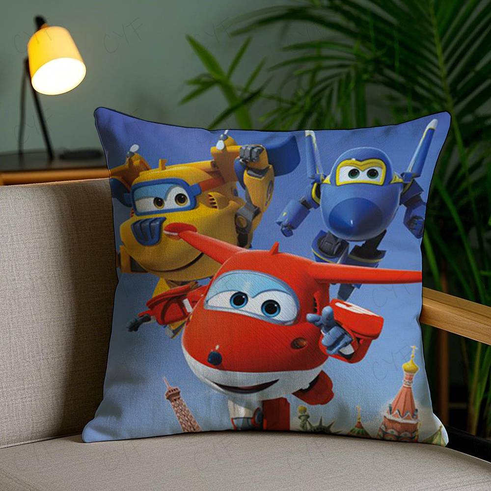 Childhood Funny Anime S-Super Wings Pillow Case Anti-Dustmite Pillowcase Invisible Zipper Silky Short Plush Sofa Cushion Cover