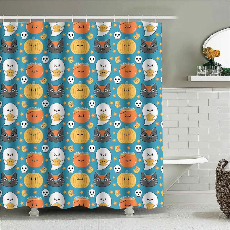 

Tuniu Cute Halloween Shower Curtain With Cats And Pumpkins Funny Bathroom Decor W60H190(CM)-1 Pcs
