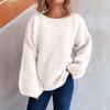 Dámský jednobarevný ležérní volný pletený svetr s kulatým výstřihem a dlouhým rukávem