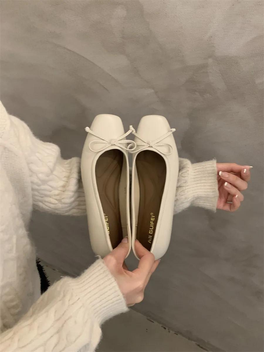 

Fashion 2025 Women s Flat Shoe Spring Bow-knot Single Shoes Soft and Comfortable Ballet Shoes Zapatos Mujer Mary Jane Shoes for Women 35 абрикосовый